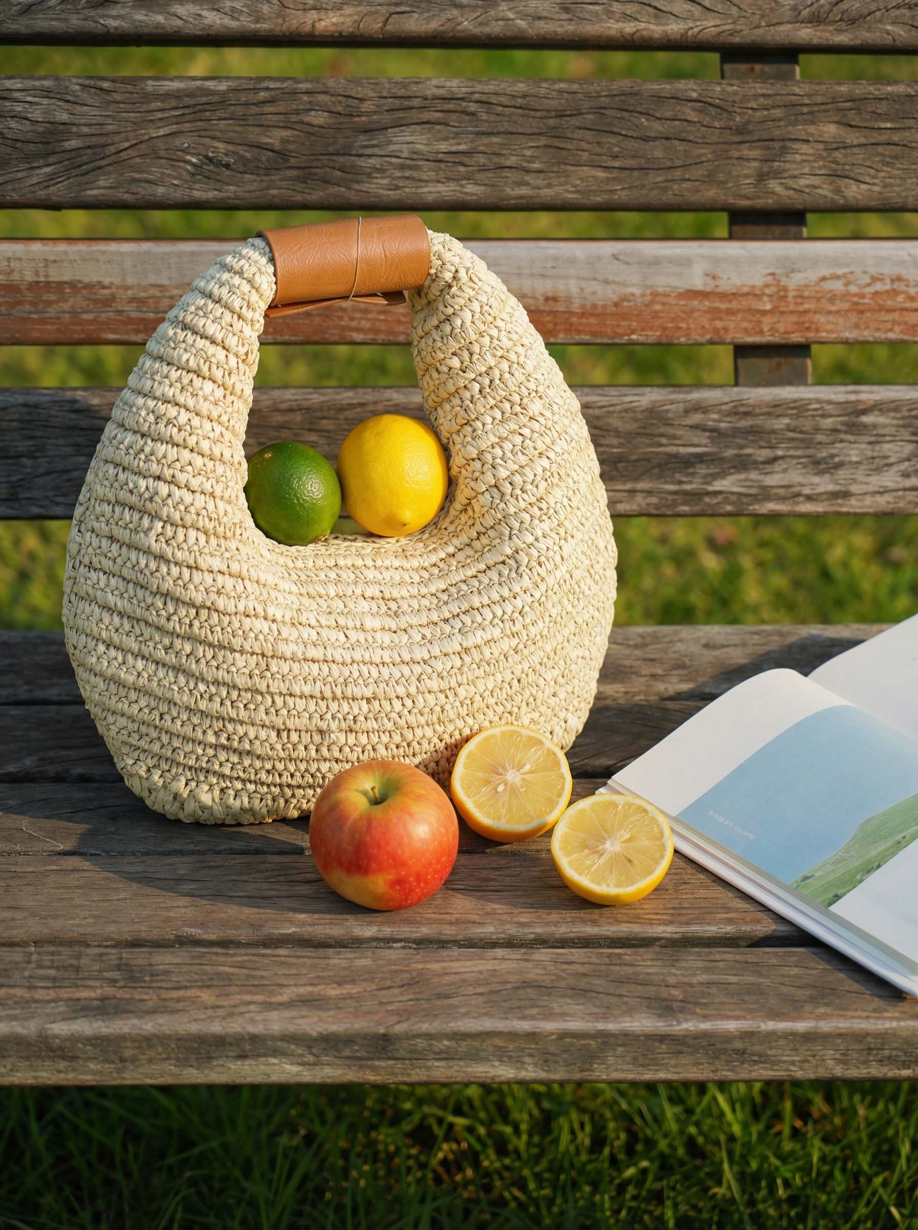 Round Crochet Woven Handheld Straw Bag - Image 4