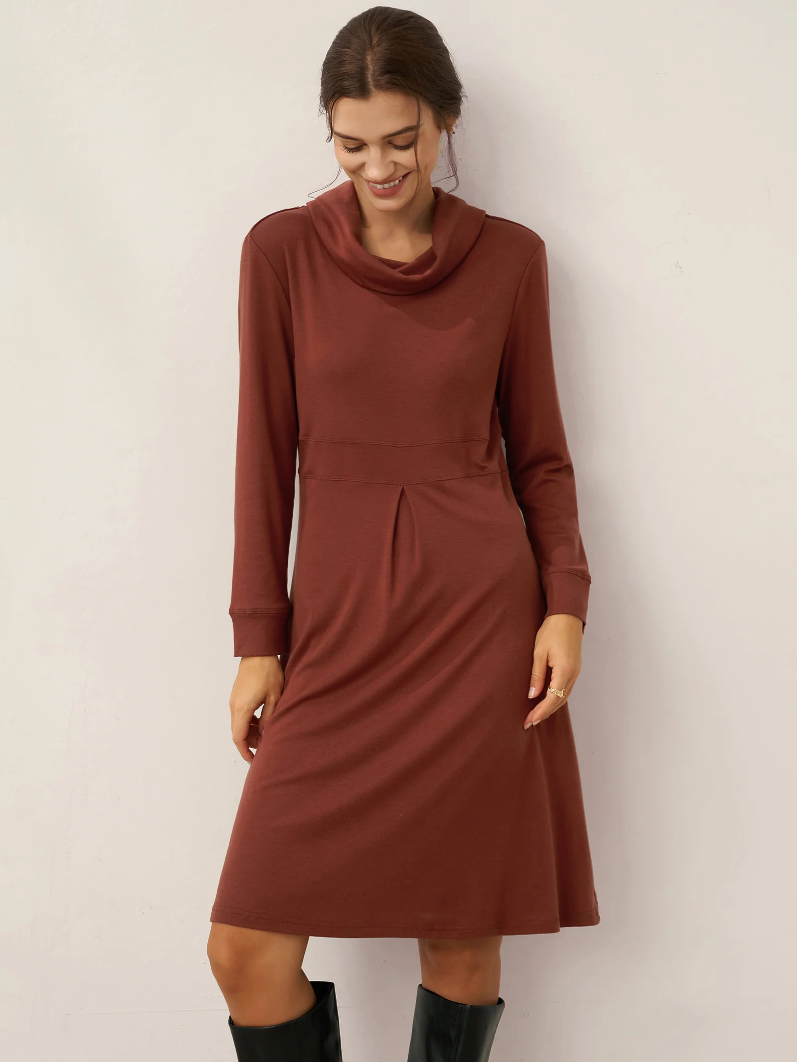Lyocell Wool Draped Neck Stretch Mini Dress KIRA - Image 3