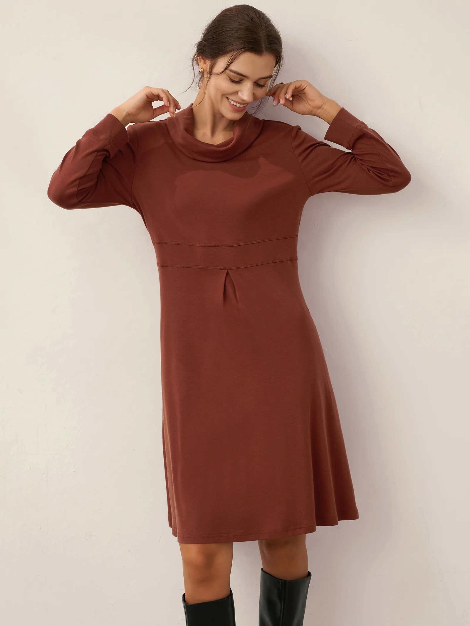 Lyocell Wool Draped Neck Stretch Mini Dress KIRA - Image 4