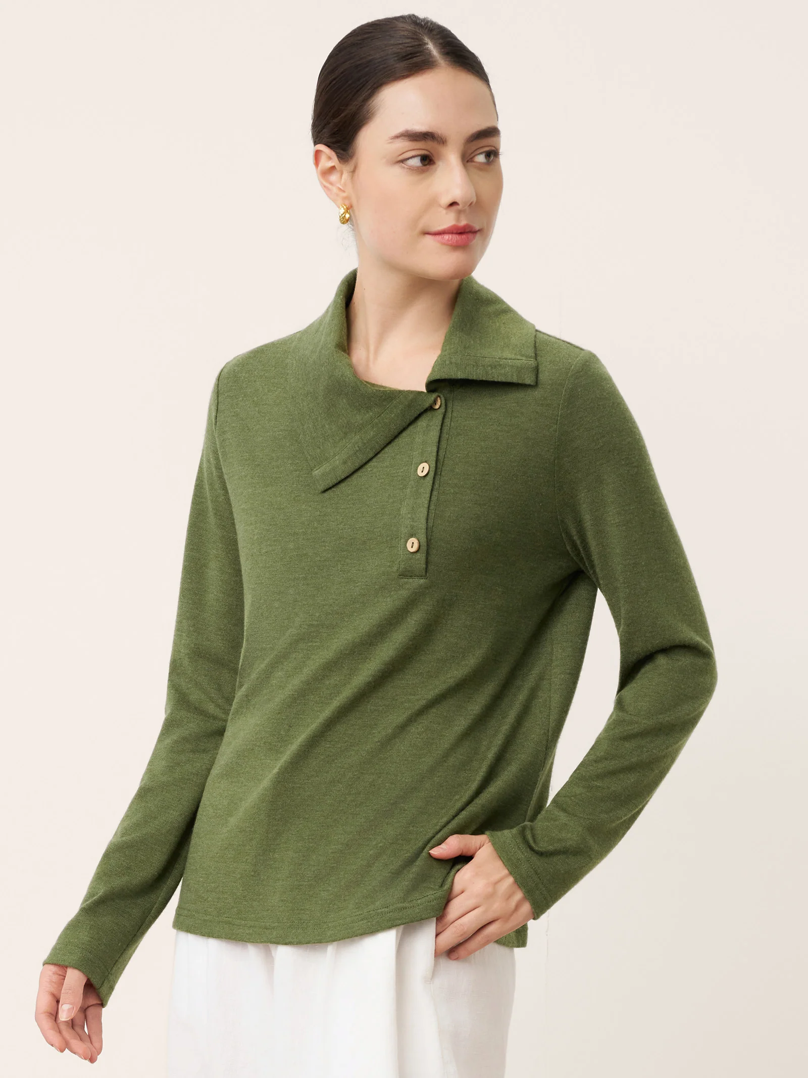 Wool Asymmetric Lapel Fruit Button Decor Top YSABEL - Image 2