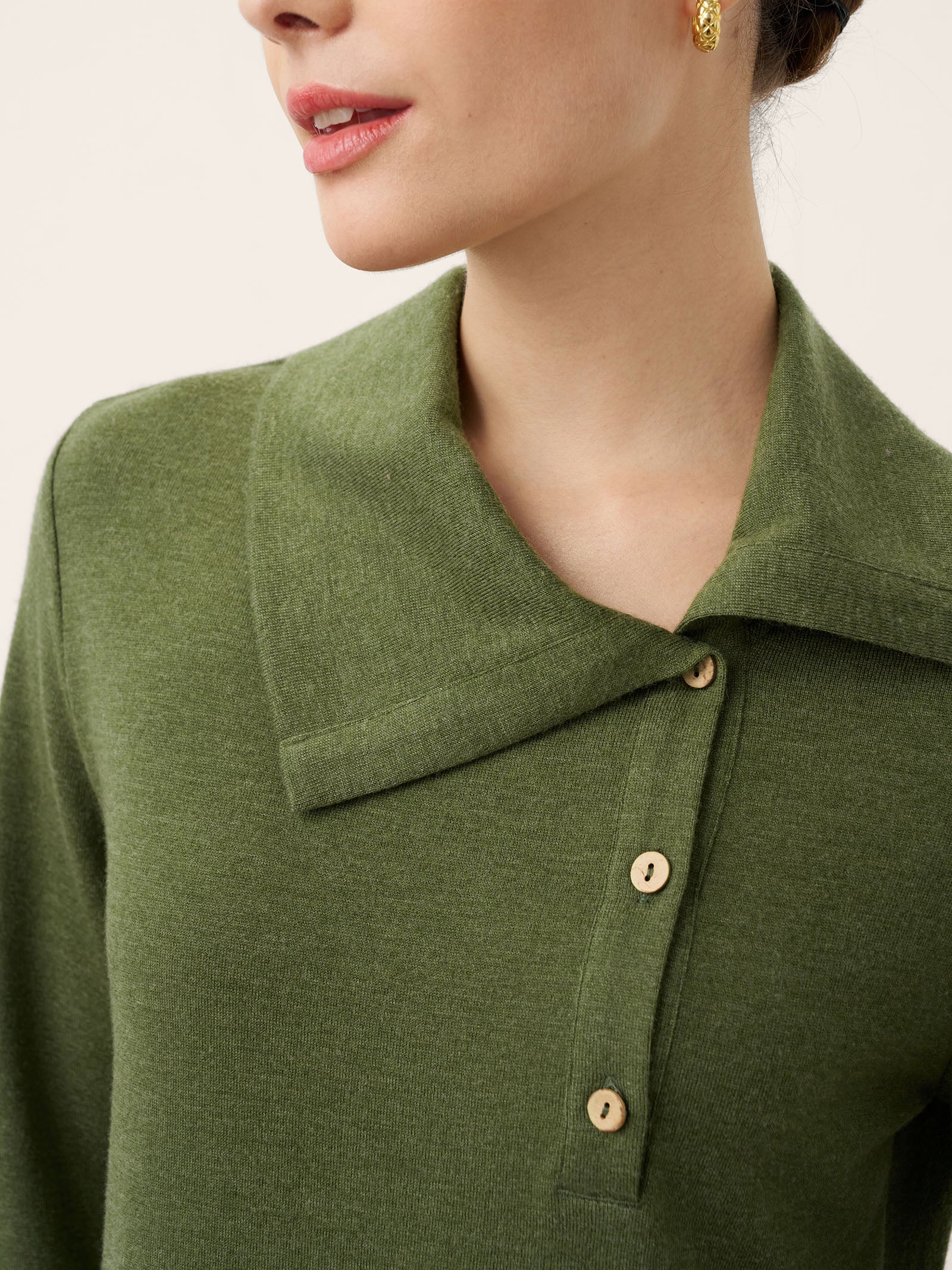 Wool Asymmetric Lapel Fruit Button Decor Top YSABEL - Image 6