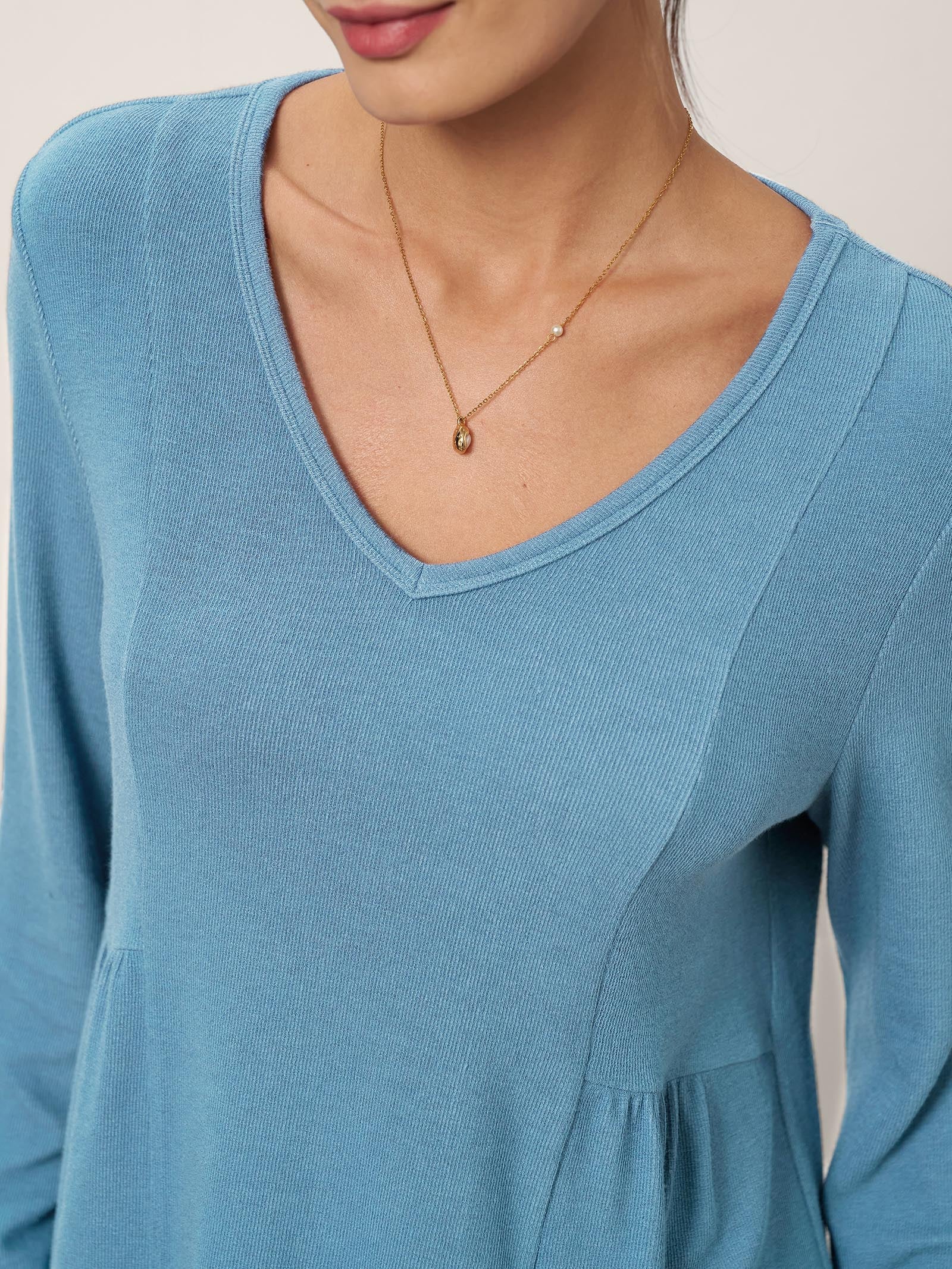 Wool-Blend Sweetheart Pleated Long Sleeve Top AMBER - Image 6