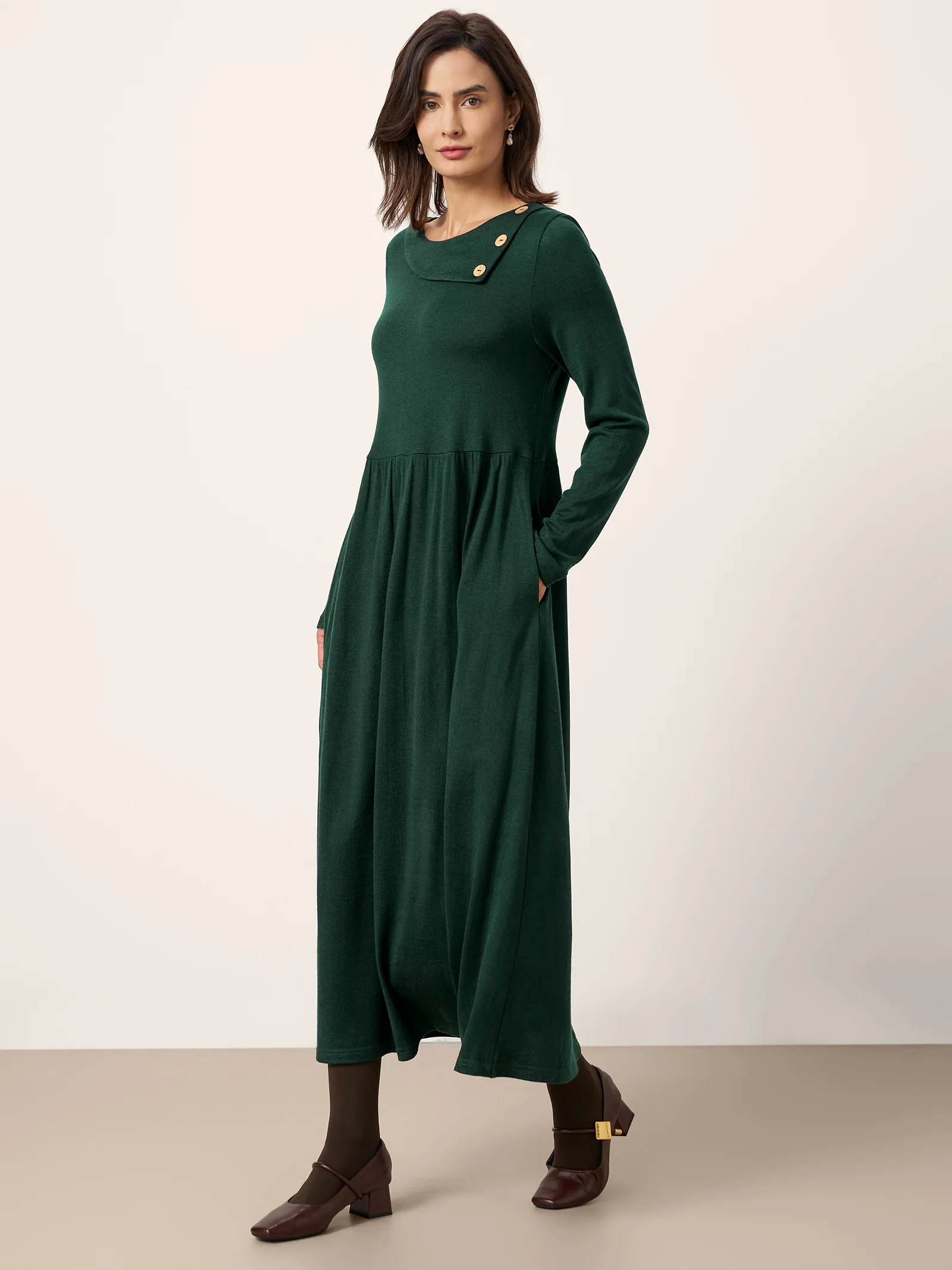 Wool Layered Neck Pleated Midi Dress BILLIE - Image 3