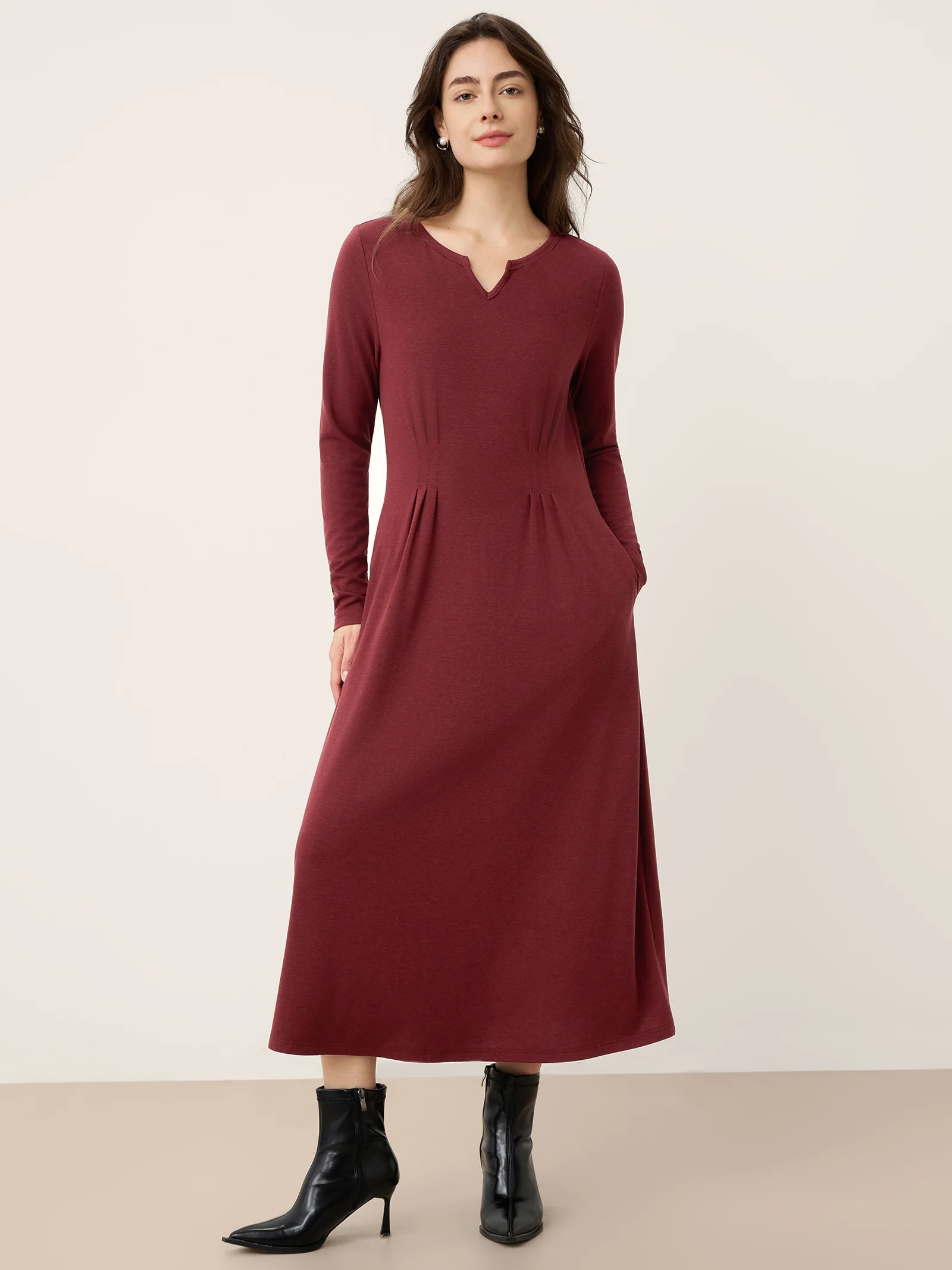 Wool Lyocell Sculpted Inverted Pleat Midi Dress DARIA