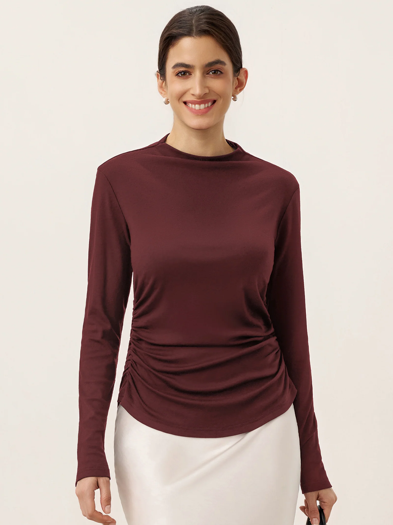 Wool Mock Neck Waist Pleat Top ISOLDE - Image 12