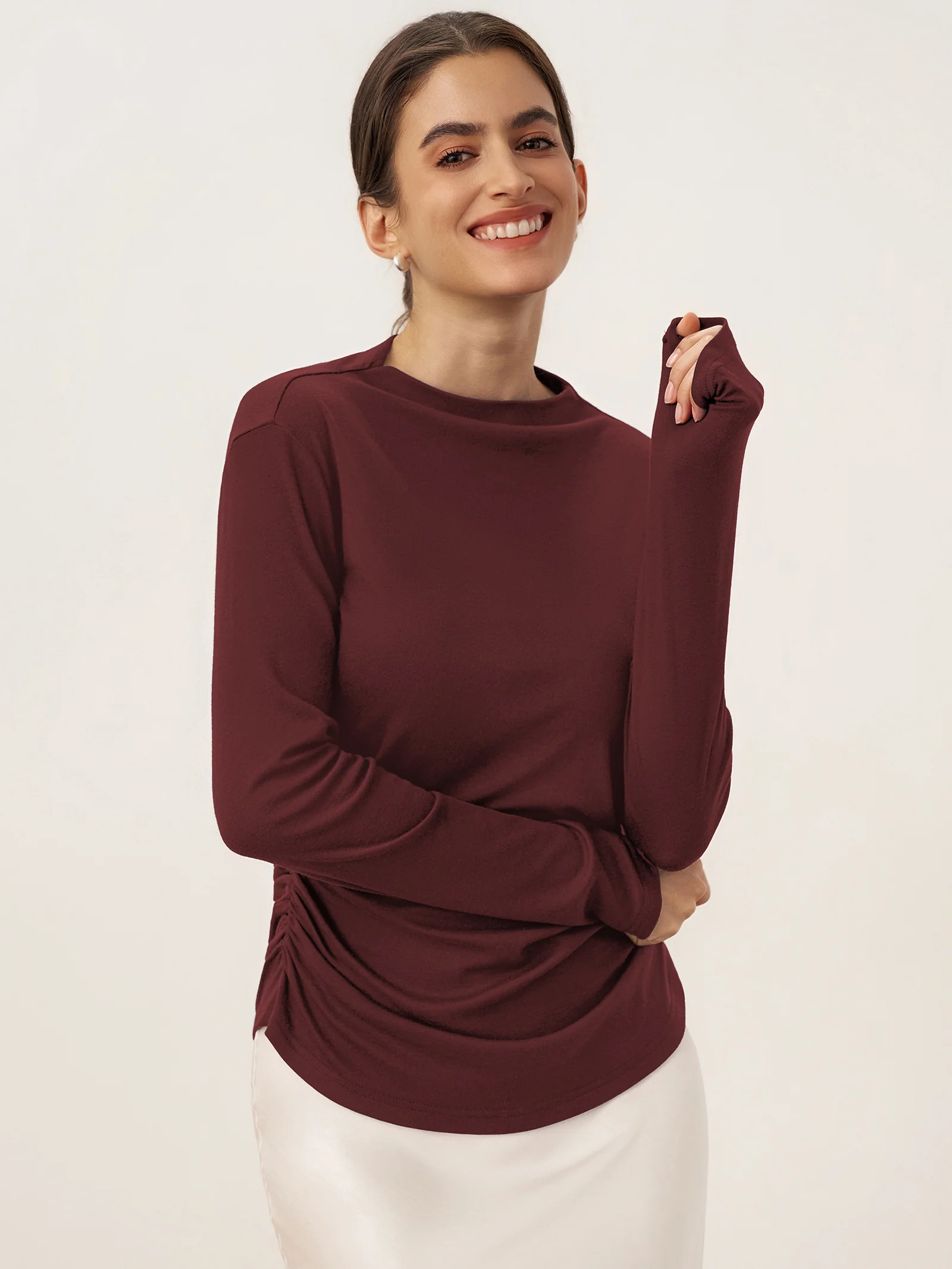 Wool Mock Neck Waist Pleat Top ISOLDE - Image 13