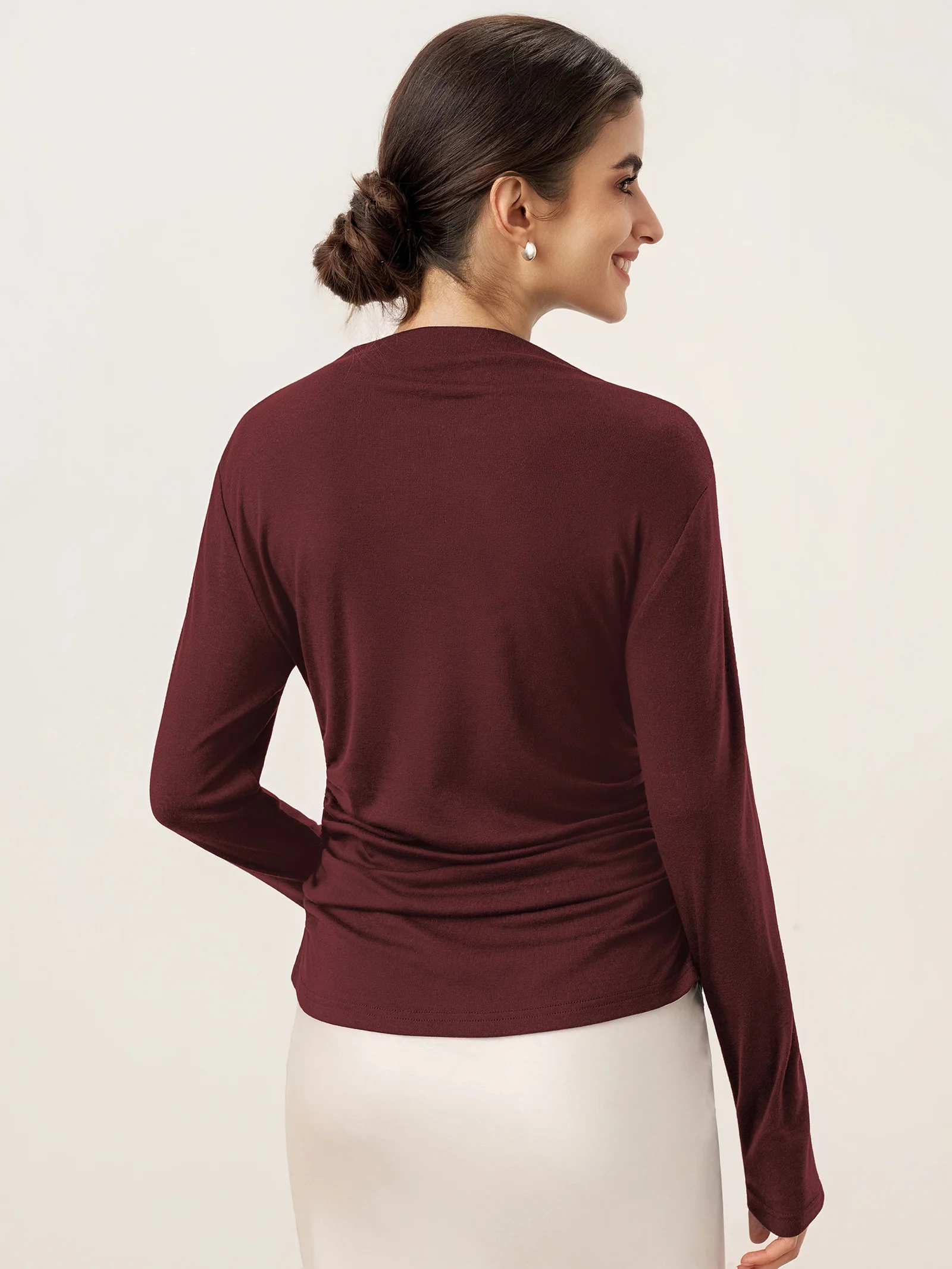 Wool Mock Neck Waist Pleat Top ISOLDE - Image 14
