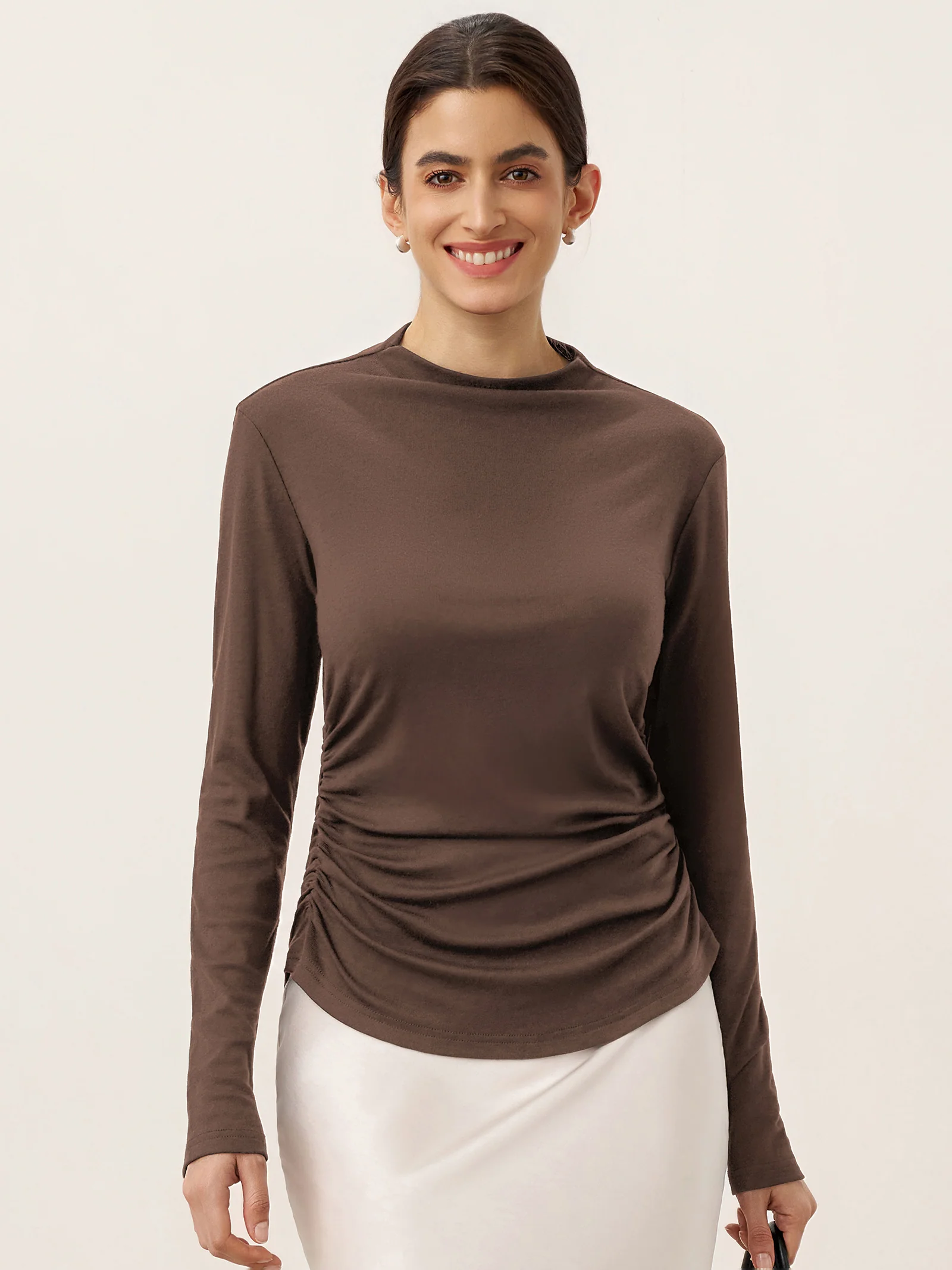 Wool Mock Neck Waist Pleat Top ISOLDE - Image 15