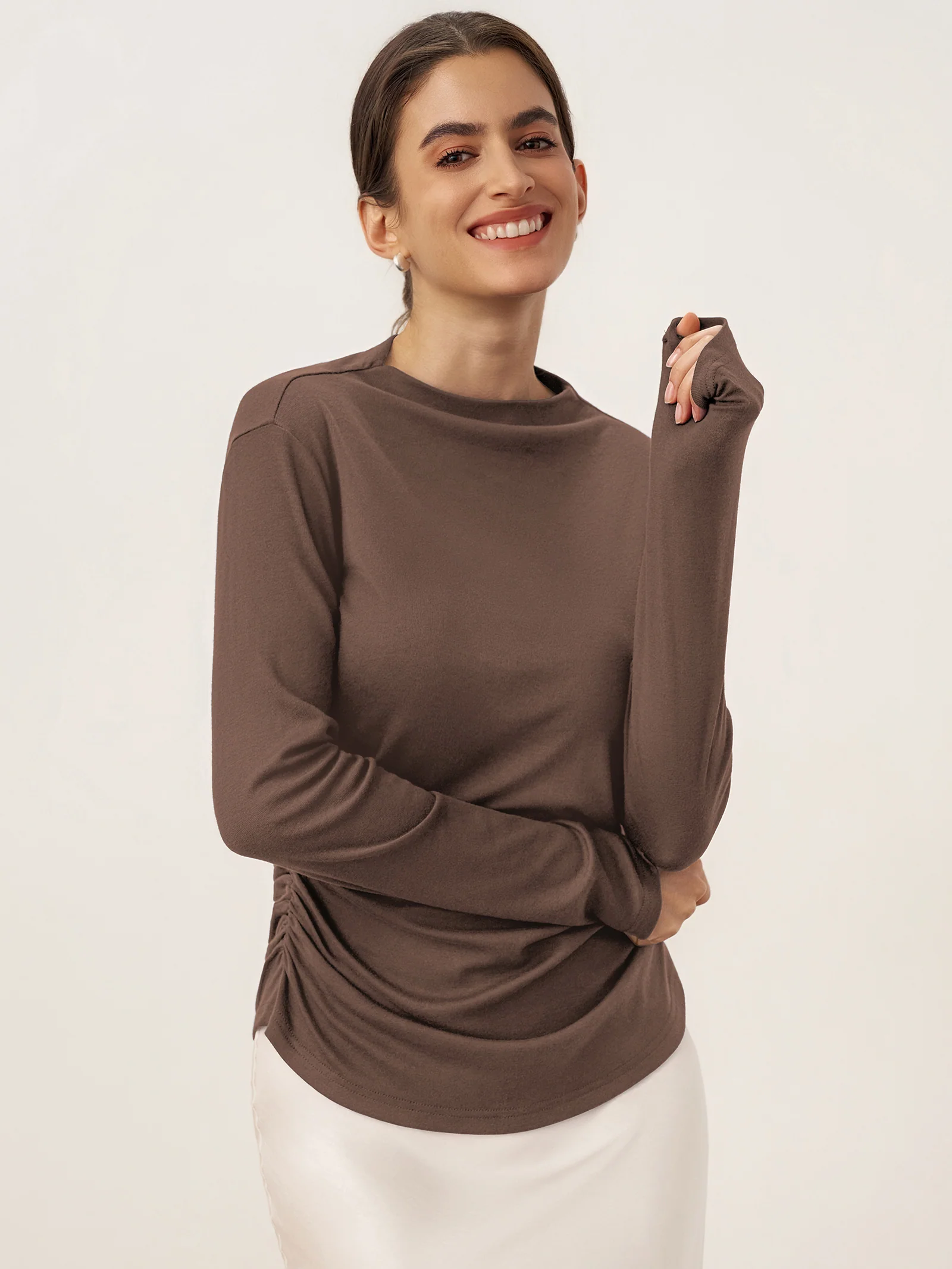 Wool Mock Neck Waist Pleat Top ISOLDE - Image 16