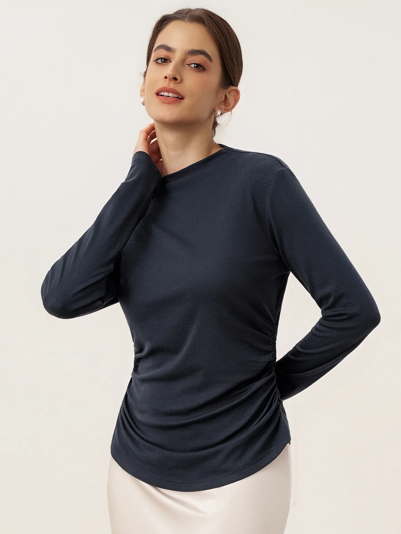 Wool Mock Neck Waist Pleat Top ISOLDE - Image 3