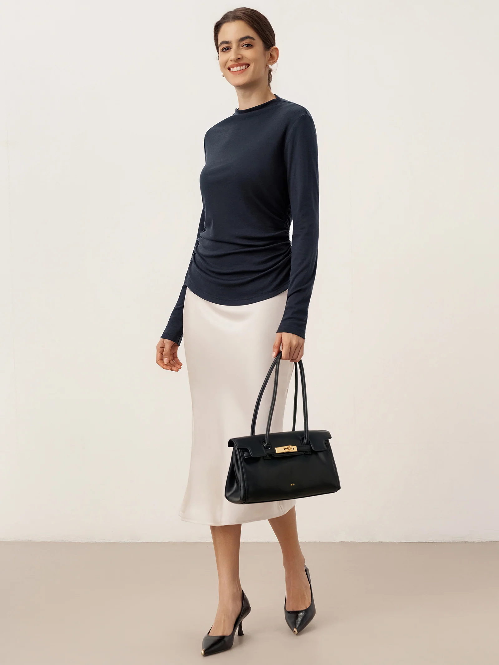Wool Mock Neck Waist Pleat Top ISOLDE - Image 6