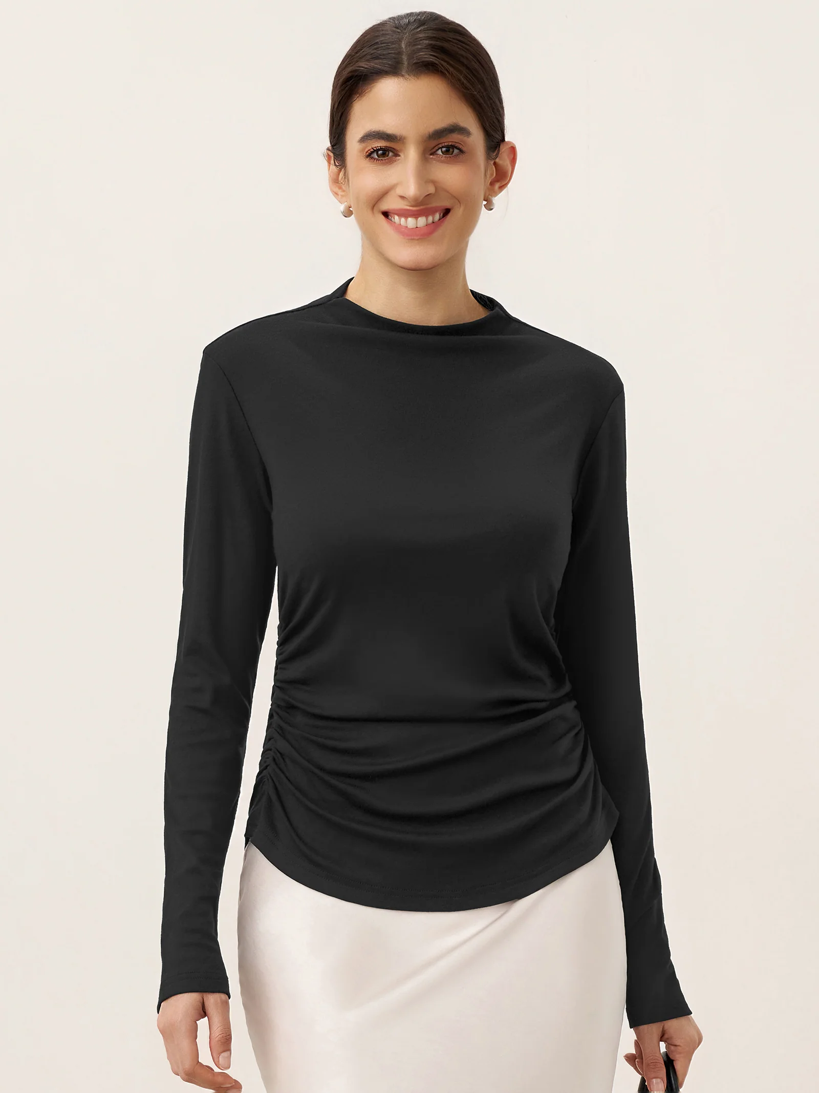 Wool Mock Neck Waist Pleat Top ISOLDE - Image 9
