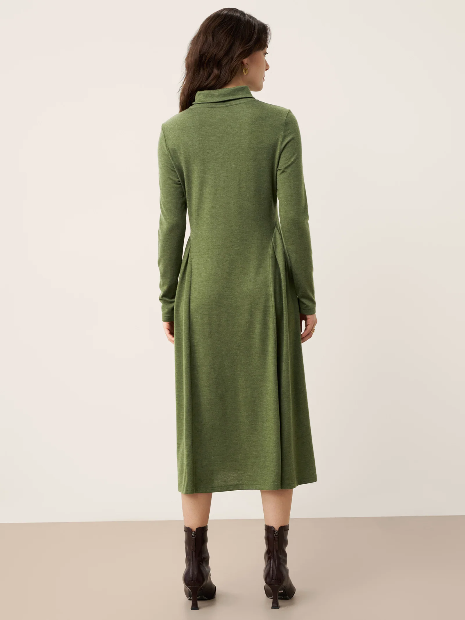 Wool Sculpted Pleats Turtleneck Midi Dress BRIAR - Image 3